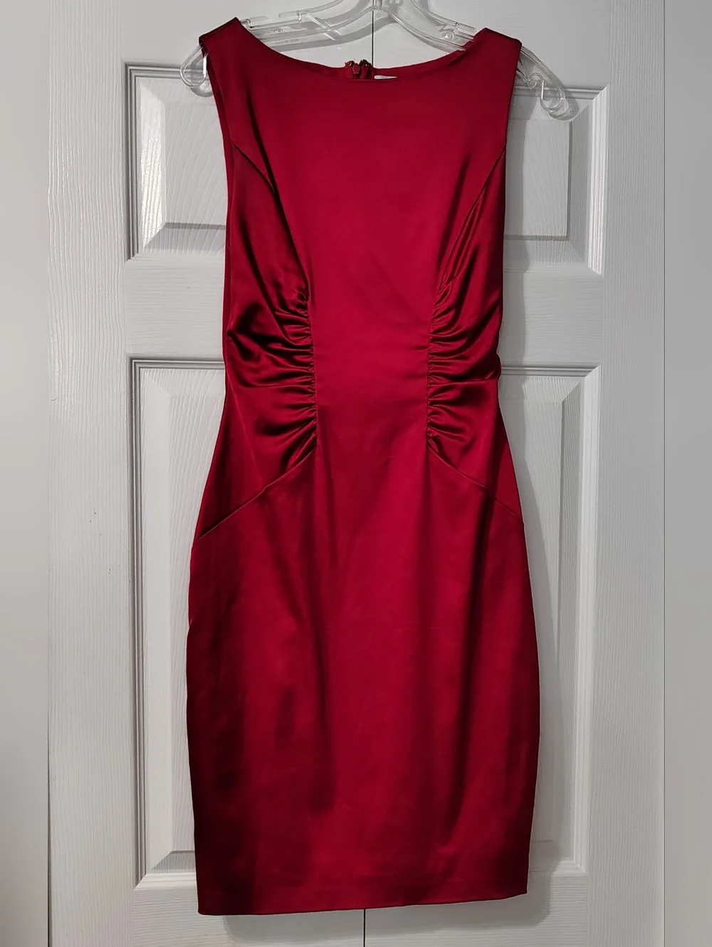 Cache | Dresses | Y2k Red Hot Satin Elegant Cocktail Dress Ruched Bodycon  Sheath Midi Cache 6 | Poshmark